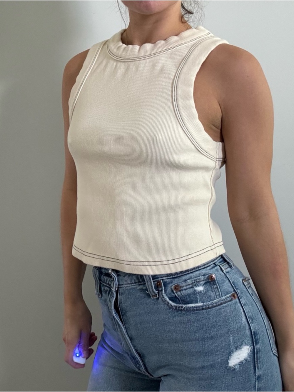 Neuw JONESY RECUT RIB TANK TOP - CREAM